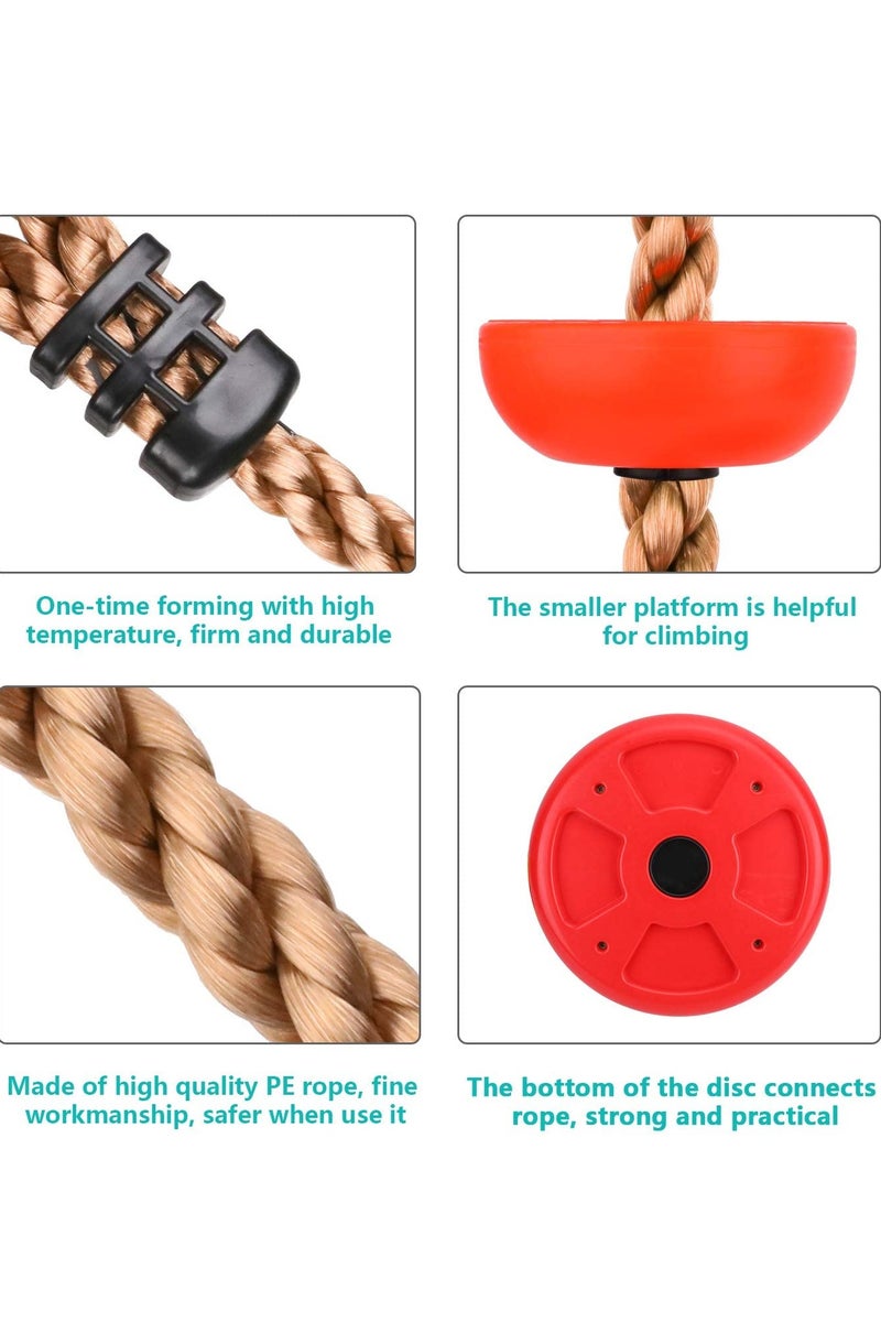 Disc Rope Swing Seat for Kids, Including Hanging Strap u0026 Carabiner, Children's Day Gift Kids Toys Indoor Outdoor Playground Swing Set Accessories - Red - Image 5
