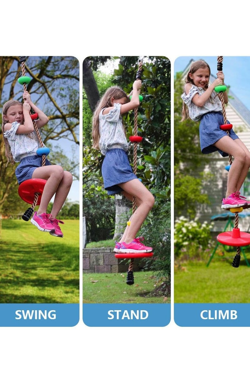 Disc Rope Swing Seat for Kids, Including Hanging Strap u0026 Carabiner, Children's Day Gift Kids Toys Indoor Outdoor Playground Swing Set Accessories - Red - Image 2