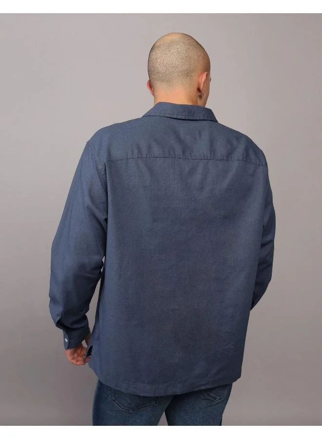 امريكان ايجل AE Long-Sleeve Linen-Blend Popover Shirt