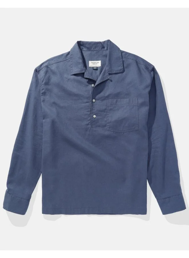 امريكان ايجل AE Long-Sleeve Linen-Blend Popover Shirt