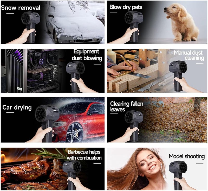 Wisoqu Turbo Dryer Blower, 350km/h 1500g Thrust Electric Air Duster with SOS Ambient Light, 64mm Brushless Motor Super Electric Cordless Leaf Blower for Car Drying, Snow Blowing - Image 4