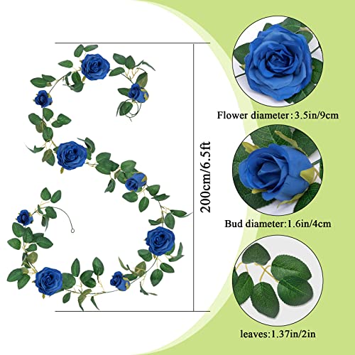U'Artlines 5 Pack Artificial Royal Blue Rose Vines Floral Garlands Total 32.5 Ft Fake Vine Silk Flower Garland for Indoor Outdoor Home Wedding Arch Garden Wall Decoration - Image 2