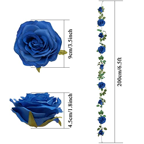 U'Artlines 5 Pack Artificial Royal Blue Rose Vines Floral Garlands Total 32.5 Ft Fake Vine Silk Flower Garland for Indoor Outdoor Home Wedding Arch Garden Wall Decoration - Image 3