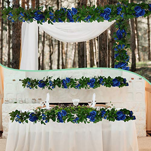 U'Artlines 5 Pack Artificial Royal Blue Rose Vines Floral Garlands Total 32.5 Ft Fake Vine Silk Flower Garland for Indoor Outdoor Home Wedding Arch Garden Wall Decoration - Image 5