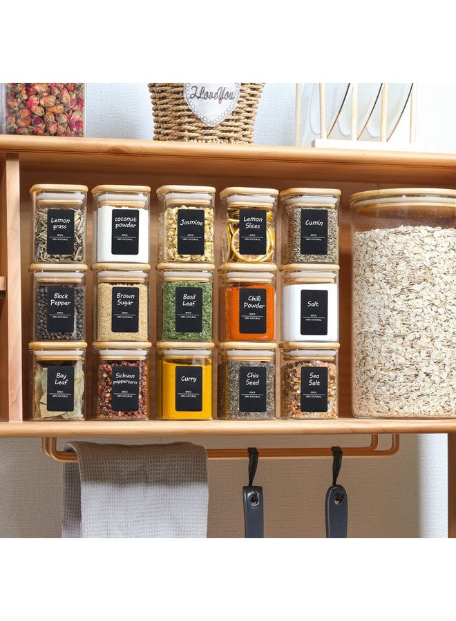 ComSaf 16Pcs Glass Spice Jars with Bamboo Lid, 6oz Airtight Square Containers with 275 Black Lables, Empty Seasoning Jars for Salt Sugar - Image 5