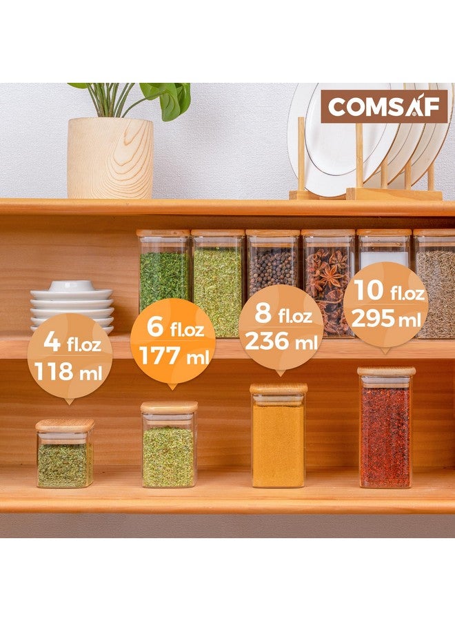 ComSaf 16Pcs Glass Spice Jars with Bamboo Lid, 6oz Airtight Square Containers with 275 Black Lables, Empty Seasoning Jars for Salt Sugar - Image 4