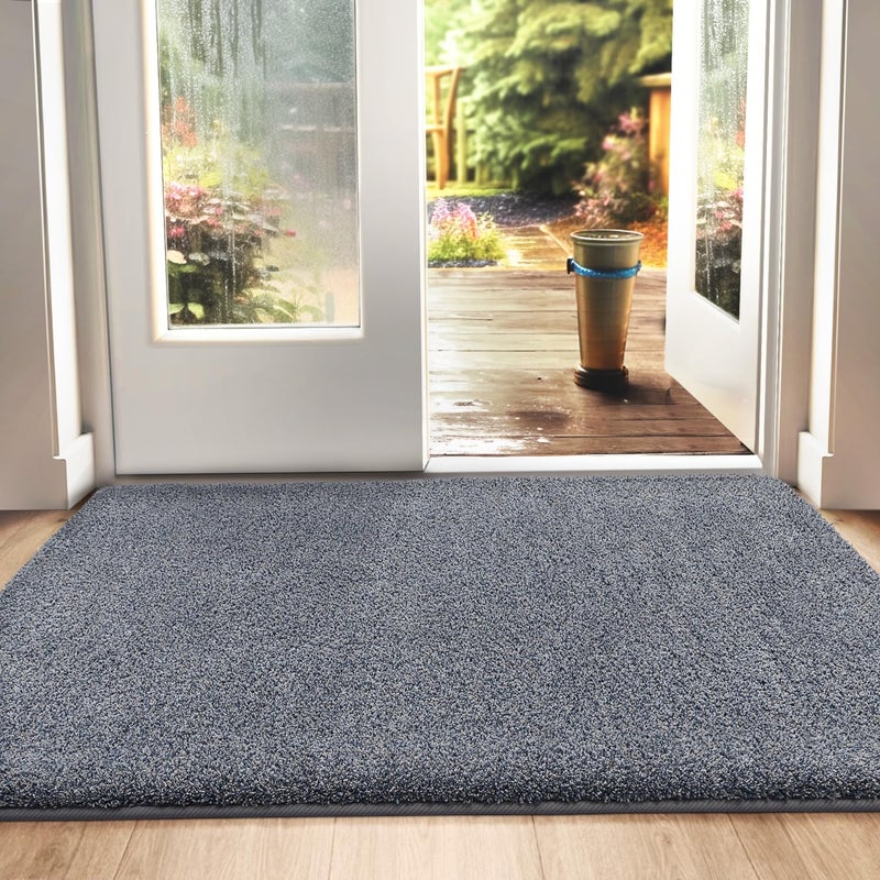 DEXI Dirt Trapper Door Mat Indoor Nonslip Doormats Inside Machine Washable Super Absorbent Entrance Mats Soft Floor Carpet Rug 80 x 120 cm GreyBlue