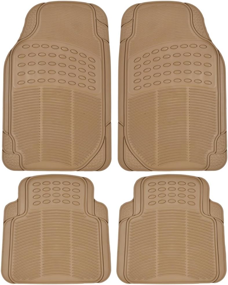 BDK All Weather Tough Rubber Car Floor Mats Liners - Heavy Duty Trimmable Semi Custom Fit for Car Truck Van SUV (Beige) - Image 1