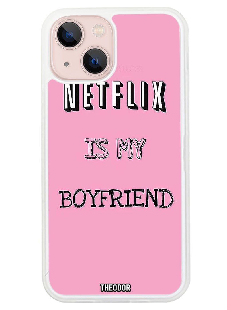 Theodor Protective Case Cover For APPLE IPHONE 14 Netflix Is My Boyfirend (White Bumper) - Image 1