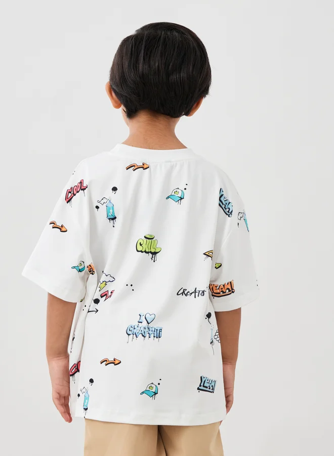 Styli All-Over Graffiti Print Short Sleeve Oversized T-Shirt