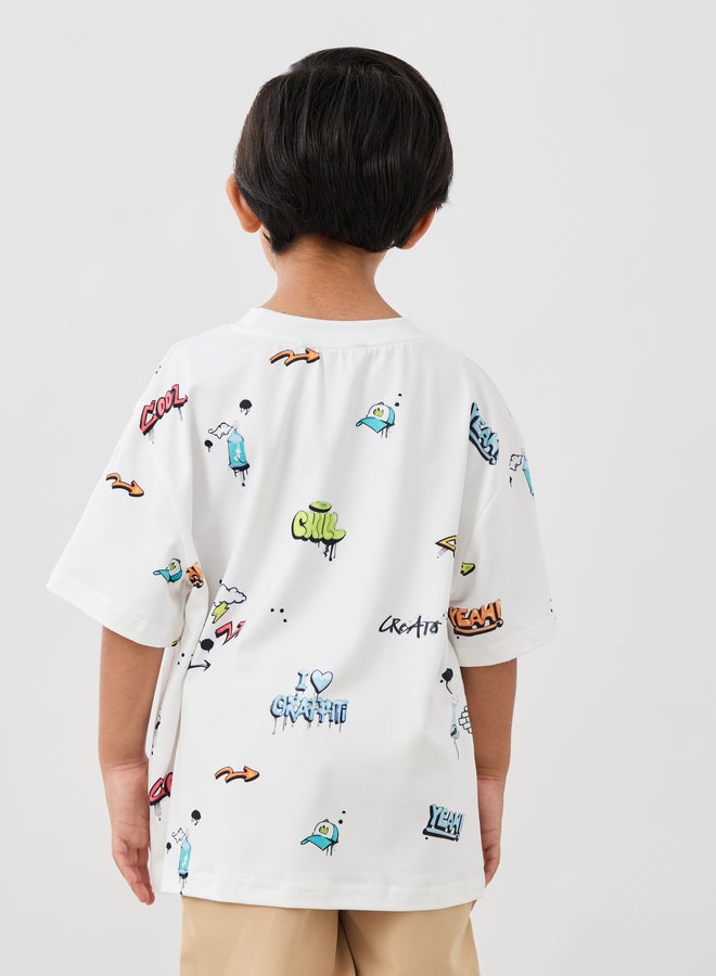 Styli All-Over Graffiti Print Short Sleeve Oversized T-Shirt  - Image 4