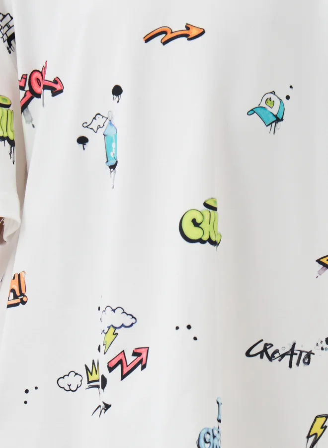 Styli All-Over Graffiti Print Short Sleeve Oversized T-Shirt