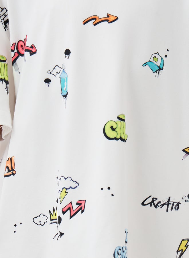 Styli All-Over Graffiti Print Short Sleeve Oversized T-Shirt  - Image 3