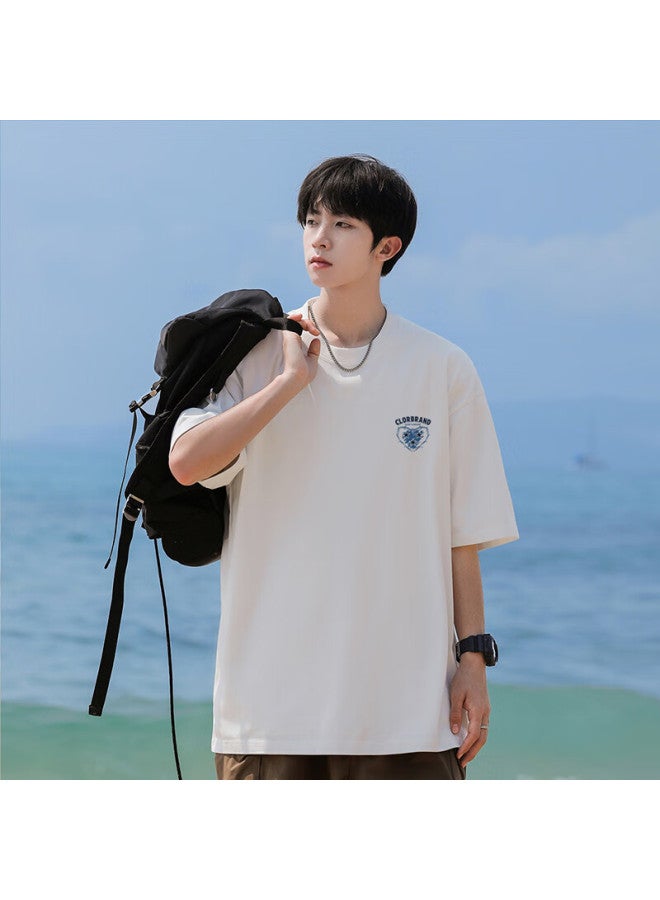 Clor Casual Short-sleeve T-shirt For Men And Women, Summer Trendy Printed Undershirt, Loose-fitting Breathable Pure Cotton Top C017-1 White XL - Image 3