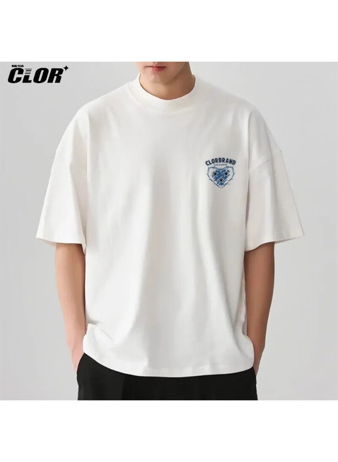 Clor Casual Short-sleeve T-shirt For Men And Women, Summer Trendy Printed Undershirt, Loose-fitting Breathable Pure Cotton Top C017-1 White XL - Image 2