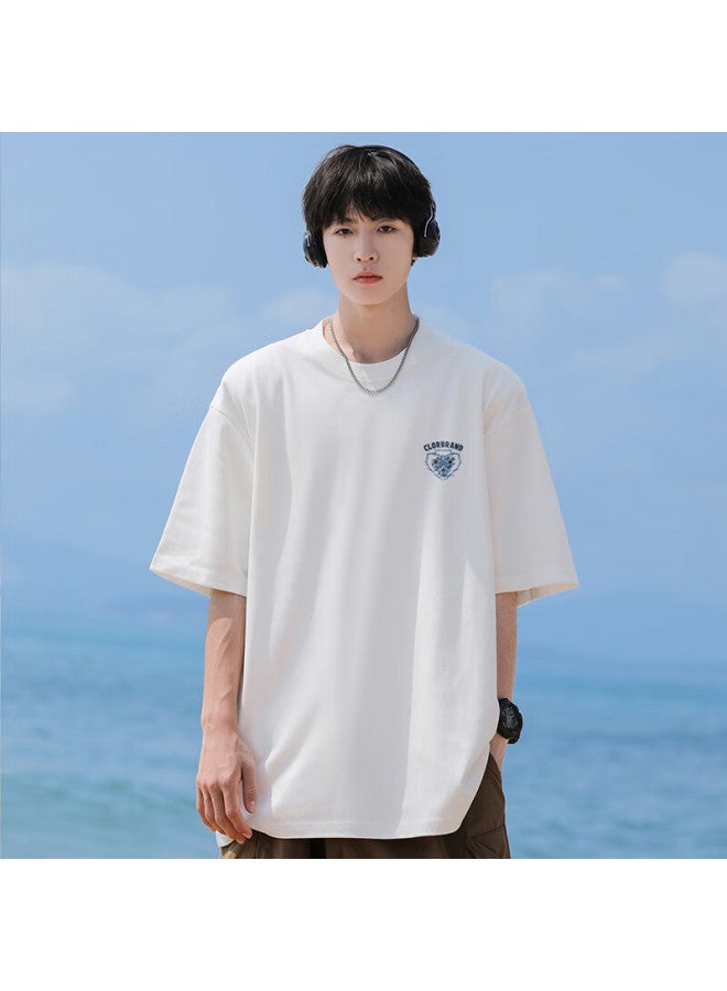 Clor Casual Short-sleeve T-shirt For Men And Women, Summer Trendy Printed Undershirt, Loose-fitting Breathable Pure Cotton Top C017-1 White XL - Image 4