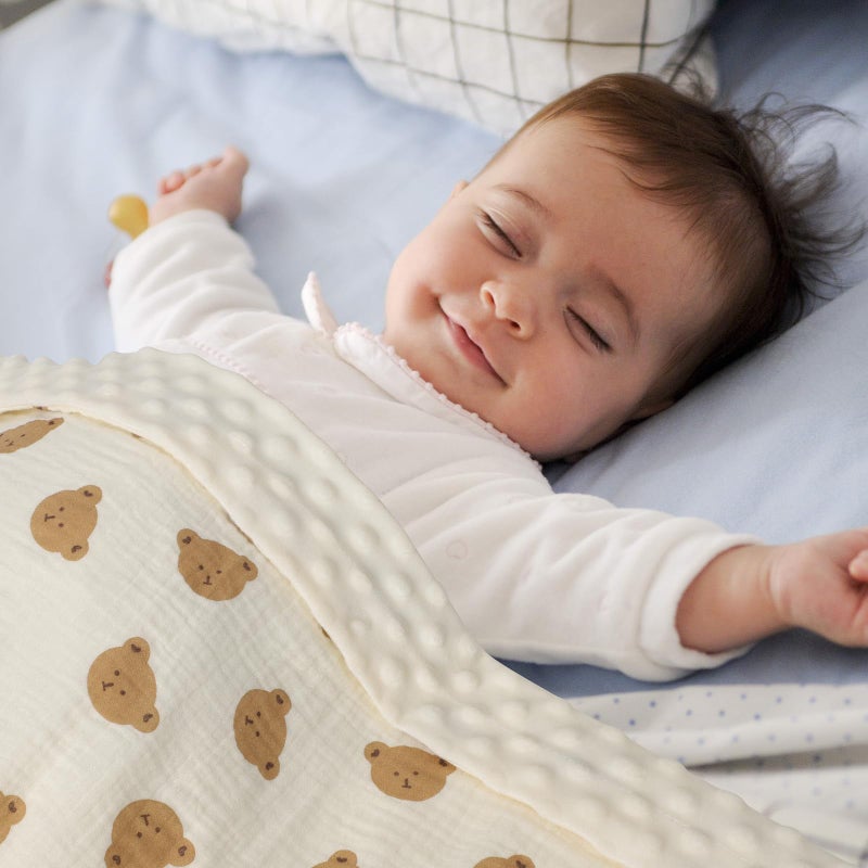 Knirose Fluffy-Backed Swaddle Blankets Baby Double Layer Muslin 100% Cotton Front Nursery Plush Dotted Fleece Back Receiving Bed Quilt Blanket for Unisex Newborn Baby Toddler Boys Girls 30 x 41 Inches - Image 3