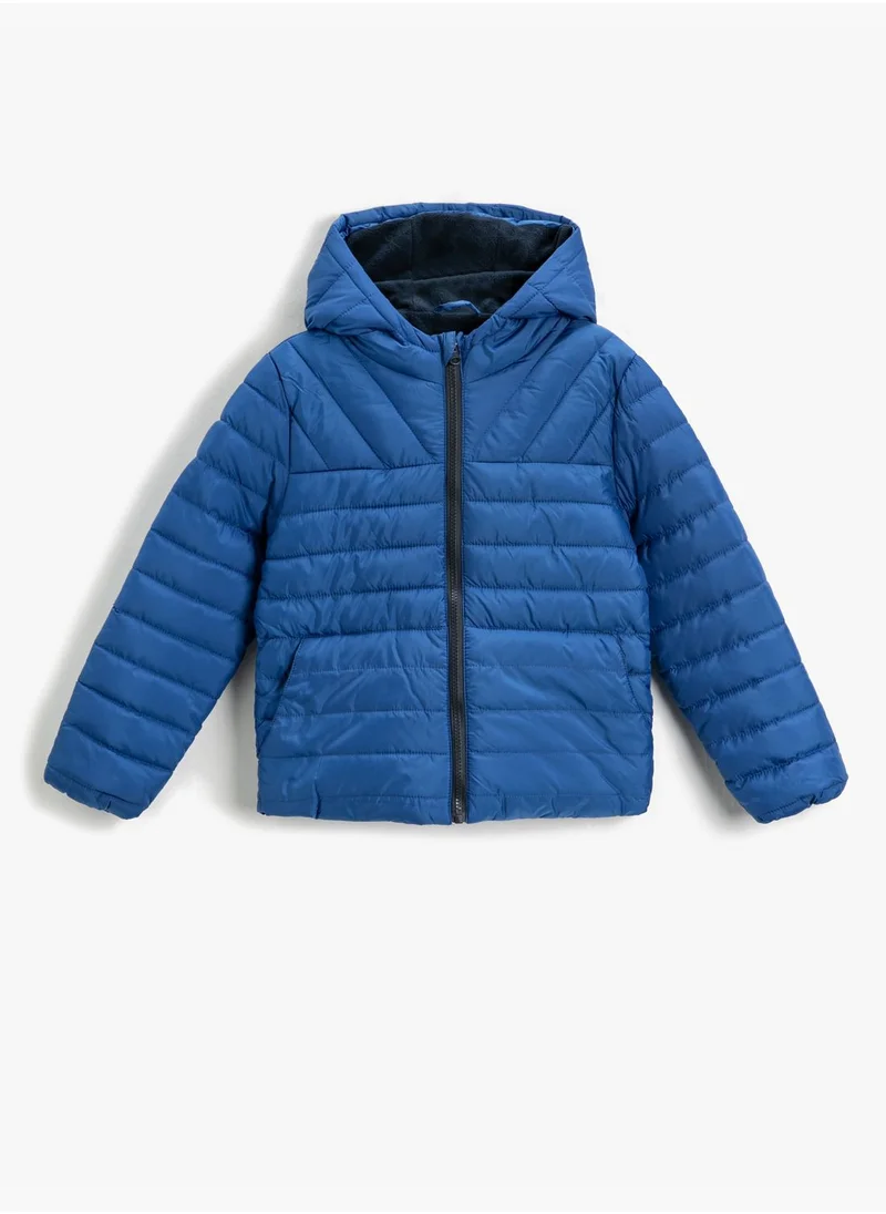 KOTON Puffer Coat Hooded Elastic Cuffs Zip Closure