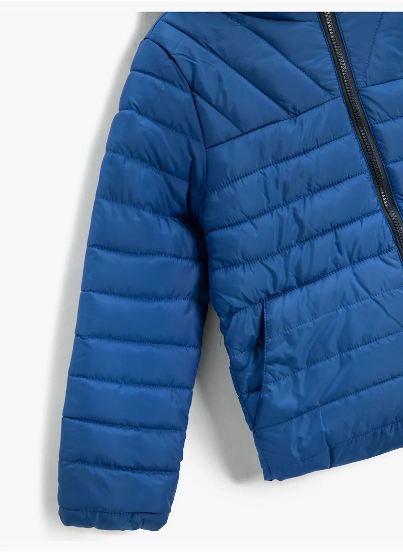 KOTON Puffer Coat Hooded Elastic Cuffs Zip Closure
