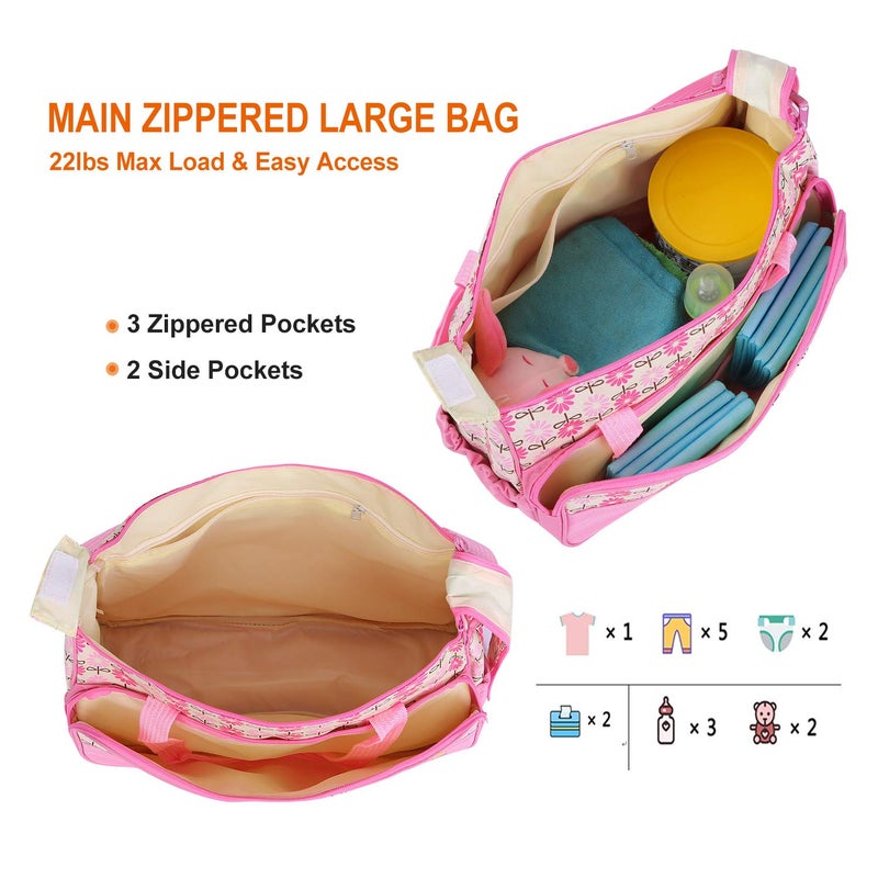 Moclever 5PCS Diaper Bag Tote Set for Baby Essentials â€“ Large Baby Bags for Mom, Waterproof Maternity Bags with Bottle Bag, Food Bag & Changing Pad (Pink) - Image 5