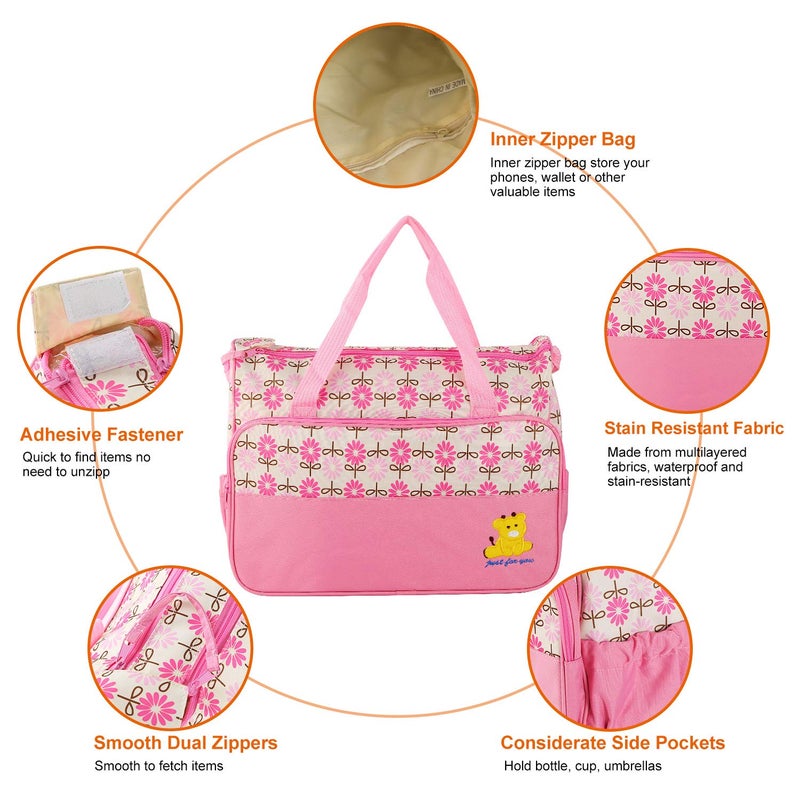 Moclever 5PCS Diaper Bag Tote Set for Baby Essentials â€“ Large Baby Bags for Mom, Waterproof Maternity Bags with Bottle Bag, Food Bag & Changing Pad (Pink) - Image 4