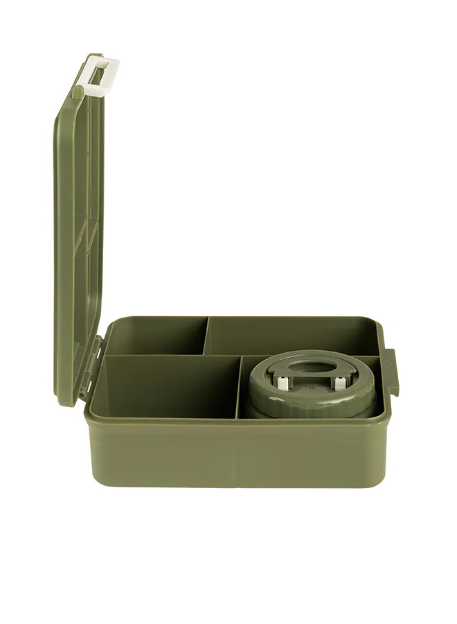 Citron Grand Lunchbox With 4 Compartments For Kids - Includes 1 Thermos Food Jar And 1 Sauce Container, Leak Proof And Bpa Free Lunch Box For Kids - Green