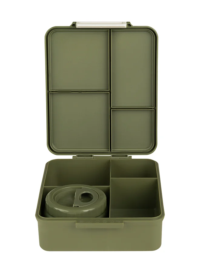 Citron Grand Lunchbox With 4 Compartments For Kids - Includes 1 Thermos Food Jar And 1 Sauce Container, Leak Proof And Bpa Free Lunch Box For Kids - Green