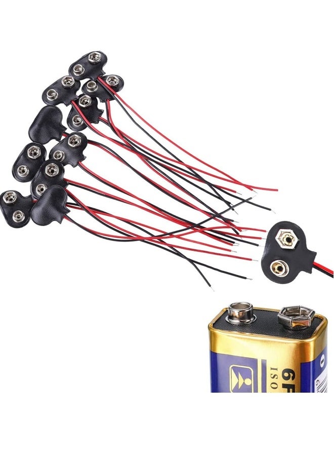 9V Battery Connector, T-Type 9 Volt Buckle  Hard, Leather Long Cable Housing Connection in Student Experiment, or Other Equipment with 9V, Shell Black Red (20 Pack)  - Image 1