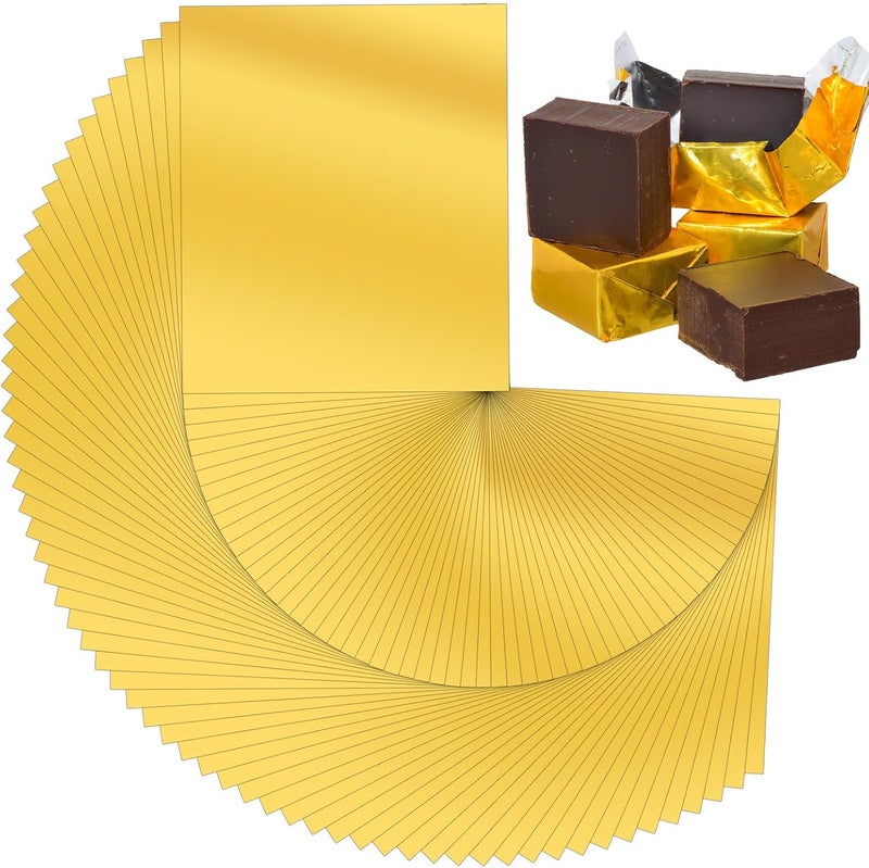 Roucerlin 200 Pieces Gold Chocolate Bar Wrappers Packing, 6.2" x 7.4" Aluminum Foil Chocolate Wrapping Paper Sheet, Candy Foil Wrappers for Homemade Sweets Food Wraps Party Favor DIY (6.2" x 7.4 ") - Image 1