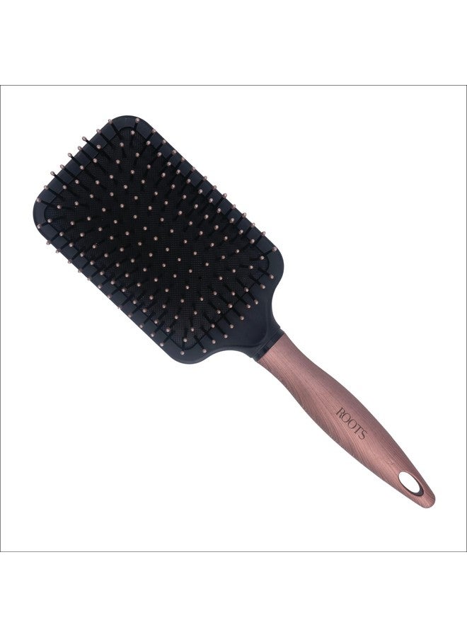 Roots - Truglam Black Hair Brush - Designed with Soft Tip Flexible Bristles with Wooden print handle - Suitable for All Hair Types - Every Day Use for Men and Women - SLV88 - Image 1