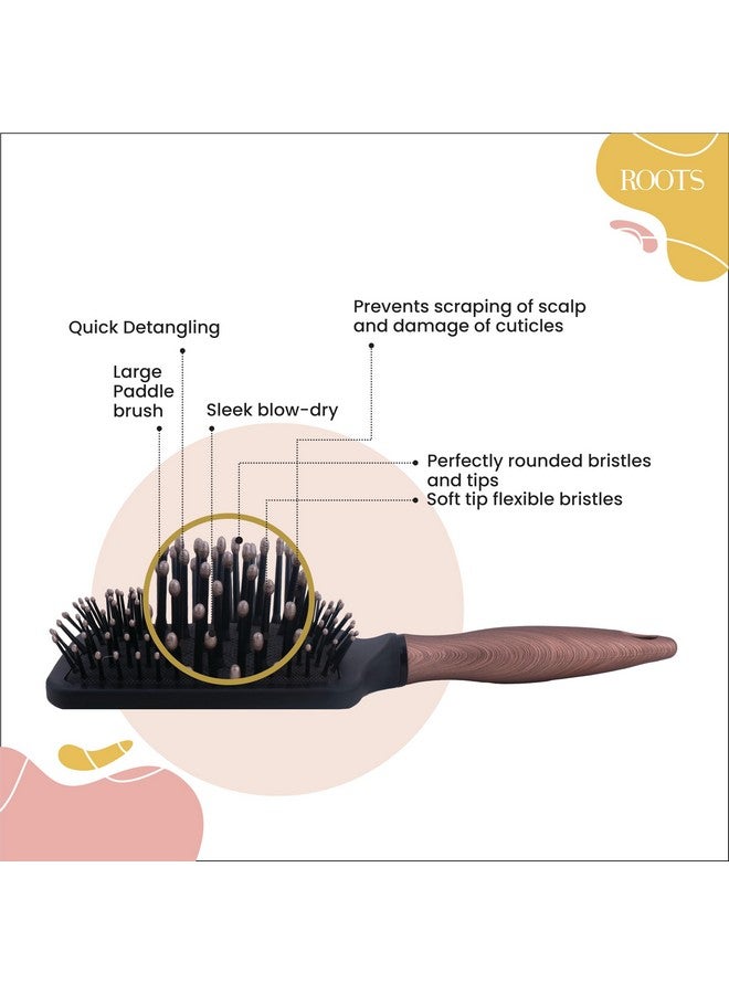 Roots - Truglam Black Hair Brush - Designed with Soft Tip Flexible Bristles with Wooden print handle - Suitable for All Hair Types - Every Day Use for Men and Women - SLV88 - Image 3