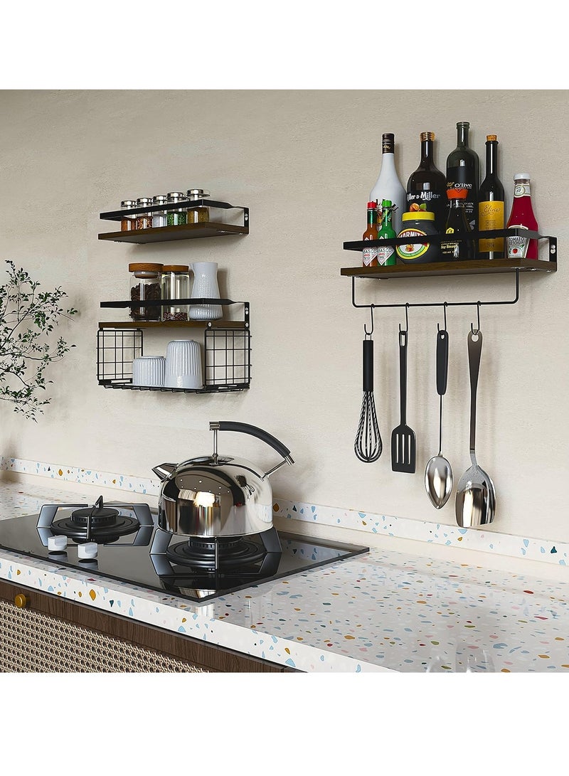 Beauenty Floating Shelves, Rustic Bathroom Shelves Over Toilet with Paper Storage Basket - Farmhouse Wall Mounted Shelves Floating Shelf for Bathroom Bedroom Wall Decor Living Room Kitchen (3-Brown) - Image 5