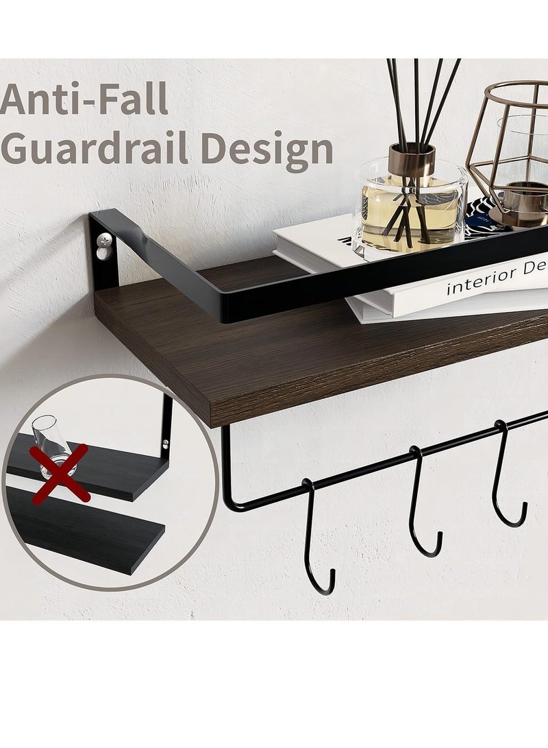 Beauenty Floating Shelves, Rustic Bathroom Shelves Over Toilet with Paper Storage Basket - Farmhouse Wall Mounted Shelves Floating Shelf for Bathroom Bedroom Wall Decor Living Room Kitchen (3-Brown) - Image 4