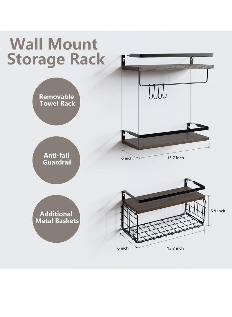 Beauenty Floating Shelves, Rustic Bathroom Shelves Over Toilet with Paper Storage Basket - Farmhouse Wall Mounted Shelves Floating Shelf for Bathroom Bedroom Wall Decor Living Room Kitchen (3-Brown) - Image 3