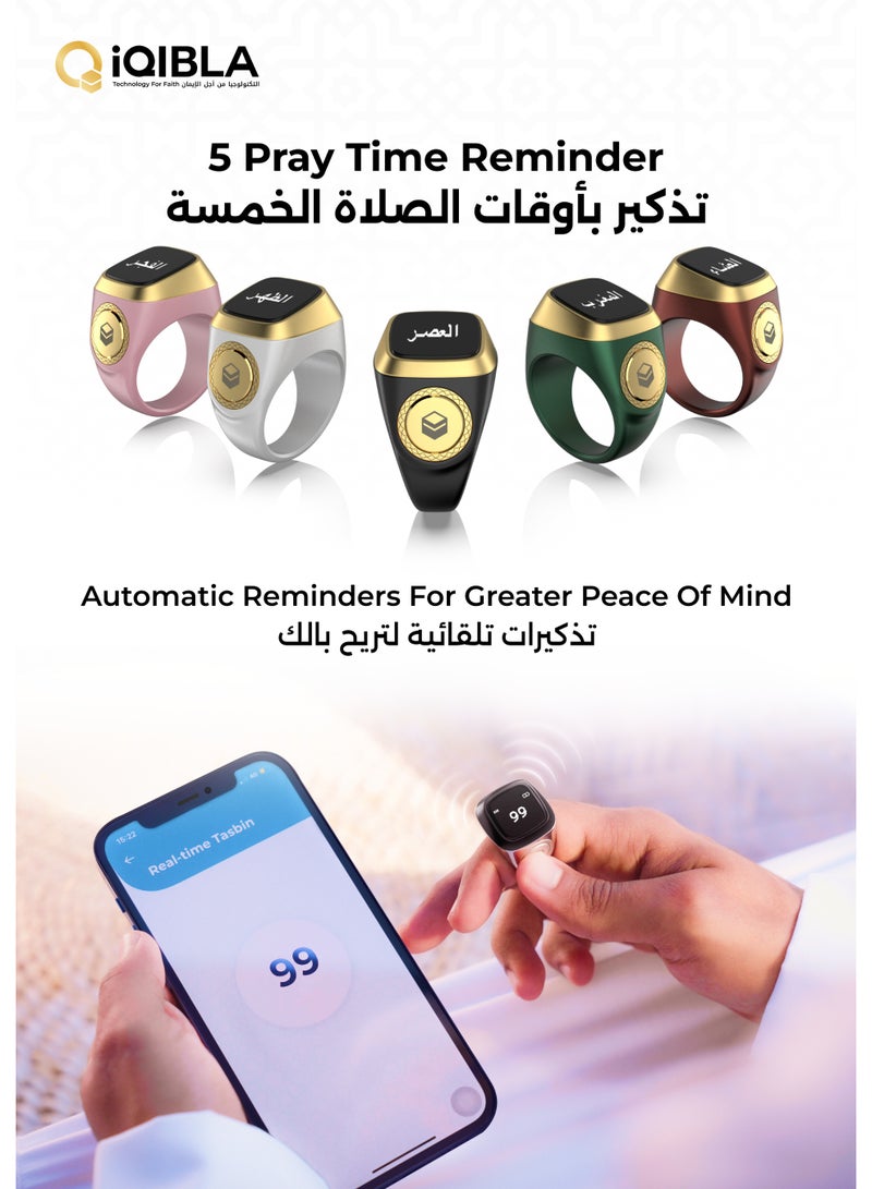 E01 BG18# Smart Tasbih Counter Ring 💍 with OLED Display, Bluetooth V5.1, Waterproof Design 💧, 45 mAh Battery, and Max Count 65,000 🔢 - Image 4