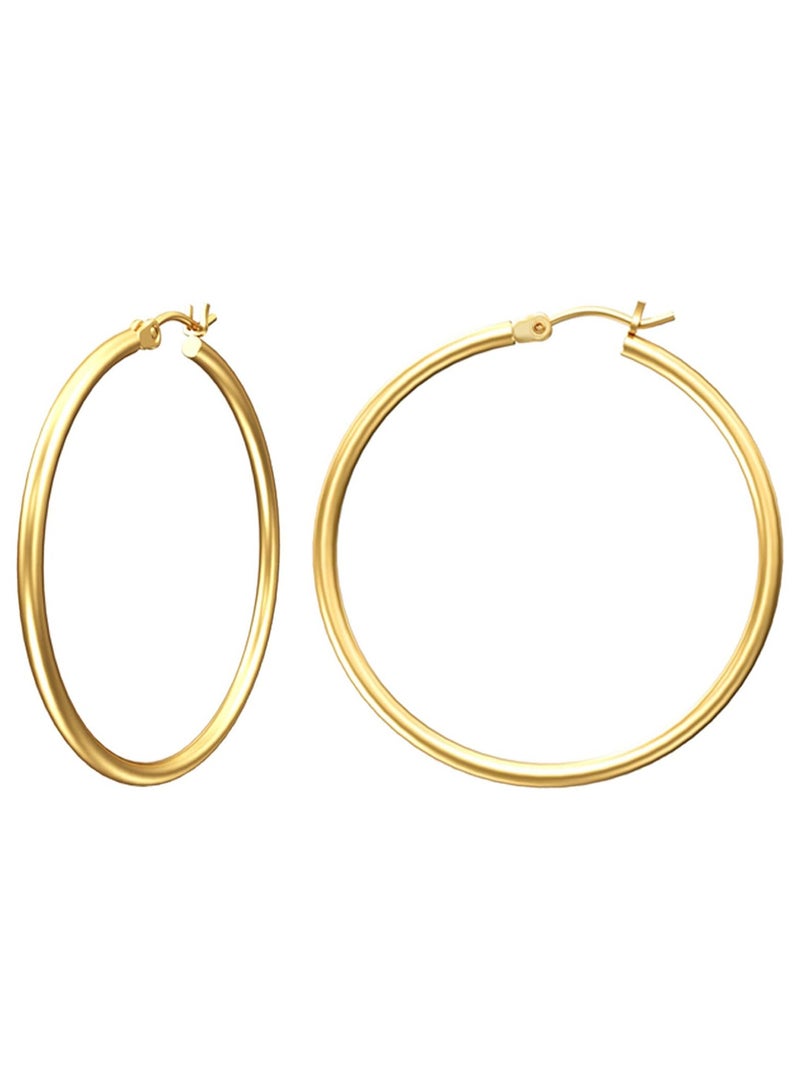 Julia Store 18K Gold Plated Stainless Steel Thin Trendy Gold Chunky Hoop Geometric Statement Hollow Tube Earrings Long Link Dangle Earrings Gold Prom Earrings for Women 30mm - Image 1