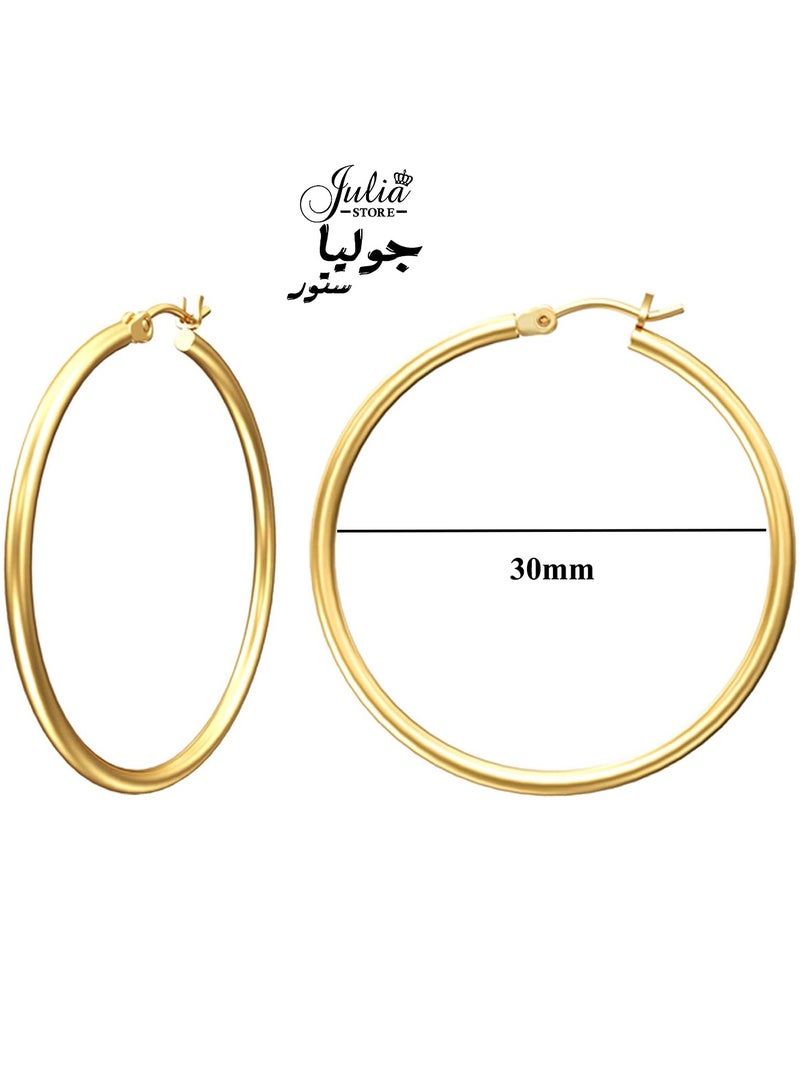 Julia Store 18K Gold Plated Stainless Steel Thin Trendy Gold Chunky Hoop Geometric Statement Hollow Tube Earrings Long Link Dangle Earrings Gold Prom Earrings for Women 30mm - Image 2