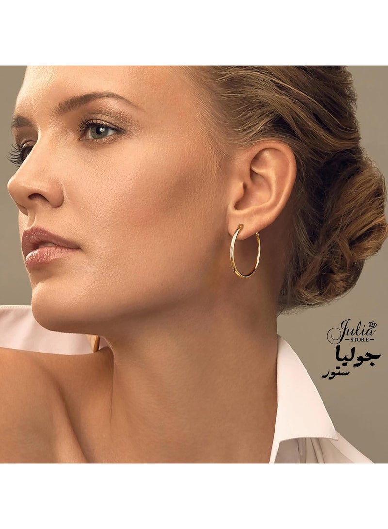 Julia Store 18K Gold Plated Stainless Steel Thin Trendy Gold Chunky Hoop Geometric Statement Hollow Tube Earrings Long Link Dangle Earrings Gold Prom Earrings for Women 30mm - Image 4