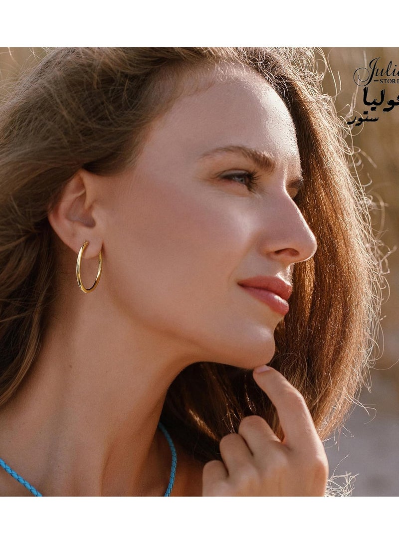 Julia Store 18K Gold Plated Stainless Steel Thin Trendy Gold Chunky Hoop Geometric Statement Hollow Tube Earrings Long Link Dangle Earrings Gold Prom Earrings for Women 30mm - Image 5