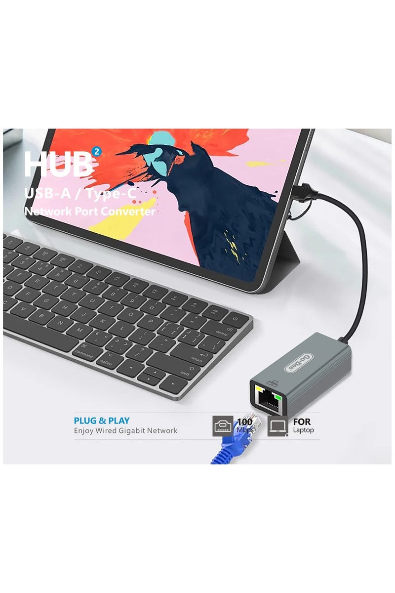 GO-DES USB-C USB-A to RJ45 Gigabit Ethernet Adapter 2in1 Network Converter Cable for Laptop Desktop Switch - Image 2