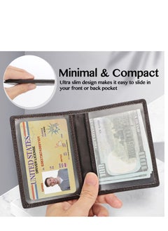 SYOSI Wallet for Men Slim Larger Capacity with 8 Slots RFID Blocking Men's Wallet Minimalist Front Pocket Premium Leather Credit Card Holder with ID Window Gift Box Brown  - Image 1