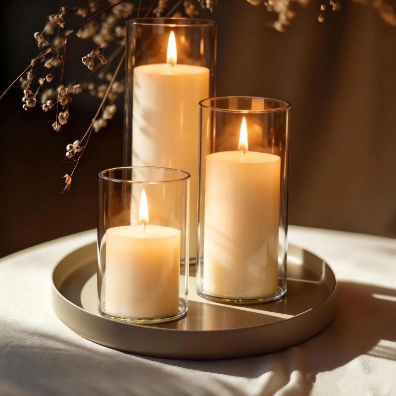 UDU 24 PCS White Pillar Candles with Glass Cylinder Vases Hurricane Glass Candle Holders for Pillar Candles Cylinder Vases for Centerpieces Wedding Table Party Home Decor - Image 2