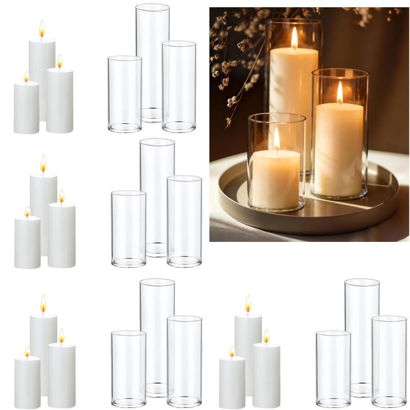 UDU 24 PCS White Pillar Candles with Glass Cylinder Vases Hurricane Glass Candle Holders for Pillar Candles Cylinder Vases for Centerpieces Wedding Table Party Home Decor - Image 1