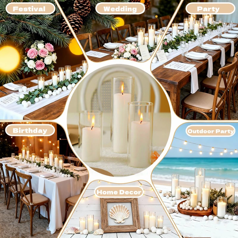 UDU 24 PCS White Pillar Candles with Glass Cylinder Vases Hurricane Glass Candle Holders for Pillar Candles Cylinder Vases for Centerpieces Wedding Table Party Home Decor - Image 4