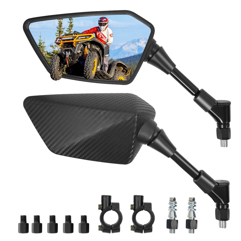 Esploratori ATV Mirror Multiangle Side Rearview Mirrors for Bike Motorcycle ATV Scooter Cruiser with 8mm 10mm Bolt 78 Handle Bar Mount Clamp Compatible with Suzuki Yamaha Honda Kawasaki Victory and More - Image 2
