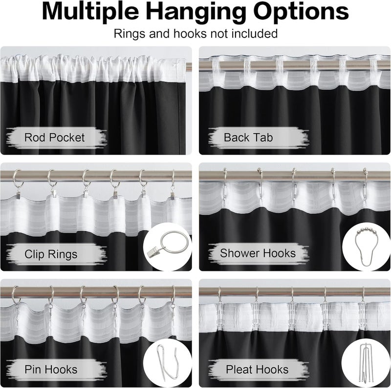 Black Out Curtain Panels Tab Back and Rod Pocket, Sundproof Thermal Insulated Long Black Solid Curtains/Drapes for Sliding Glass Door Hall/Dining Room, 52 Wide by 90 Inches Long, Set of 2 - Image 3