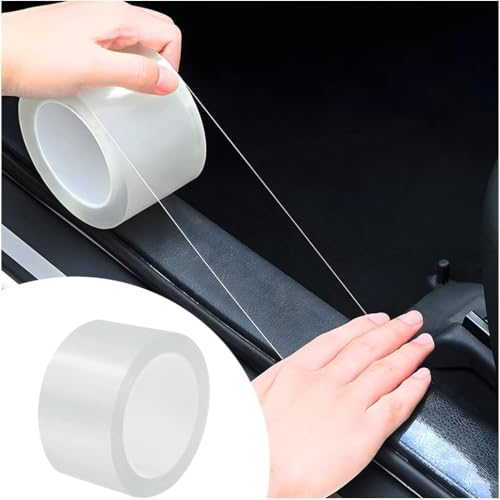 VINSU High Gloss Anti Scratch White Carbon Fiber Paint Protection Film Tape PPF for Car Protection & Decoration for All Car Door Transparent Carbon Fiber Seal Strip Door Edge Guard (Transparent) PVC - Image 1