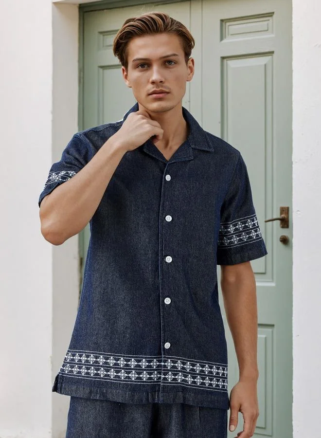 لي كوبر قميص لي كوبر مطرز بياقة مخيم