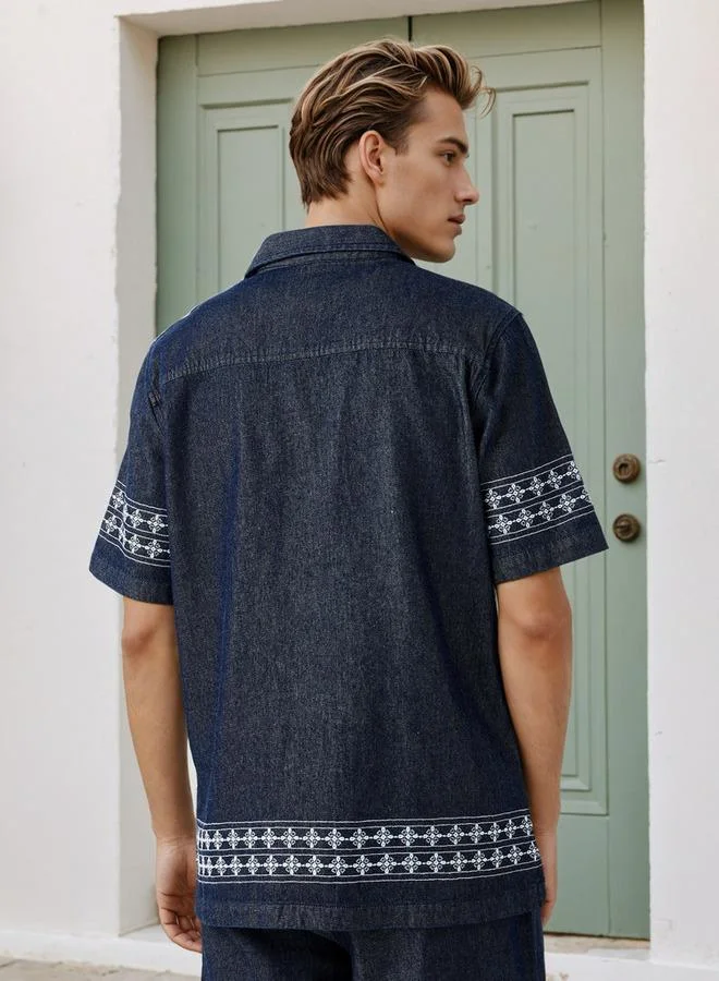 Lee Cooper  Lee Cooper Embroidered Camp Collar Shirt for Men | Best Price UAE