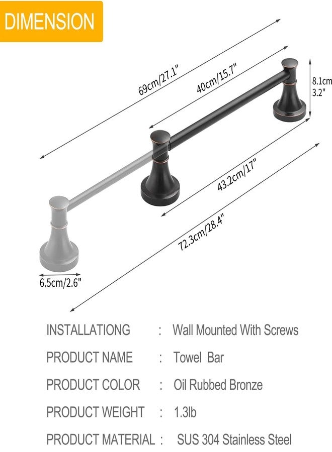 BESy Adjustable Bronze 16 to 28 Inch Bath Towel Bar Rack for Bathroom Towel Holder, Wall Mounted Towel Bar Rod Hanger Bathroom Hardware Accessories Hotel Style, Stainless Steel, Oil Rubbed Bronze - Image 5